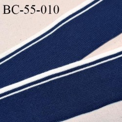 Bord-Côte 55 mm bord cote jersey maille synthétique couleur bleu marine et blanc largeur 5.5 cm longueur 110 cm prix à la pièce