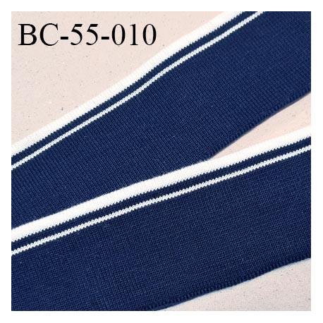 Bord-Côte 55 mm bord cote jersey maille synthétique couleur bleu marine et blanc largeur 5.5 cm longueur 110 cm prix à la pièce