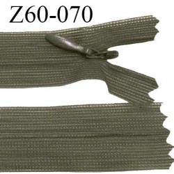 Fermeture zip 60 cm couleur vert kaki non séparable avec glissière nylon largeur 2.5 cm prix à l'unité