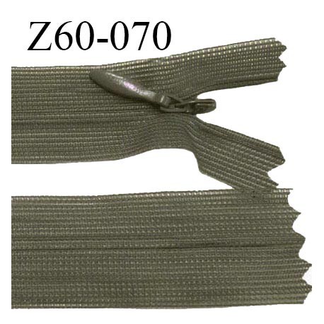 Fermeture zip 60 cm couleur vert kaki non séparable avec glissière nylon largeur 2.5 cm prix à l'unité