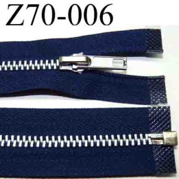 fermeture   éclair  longueur 70 cm couleur bleu marine  séparable largeur 3 cm glissière métal largeur 6 mm