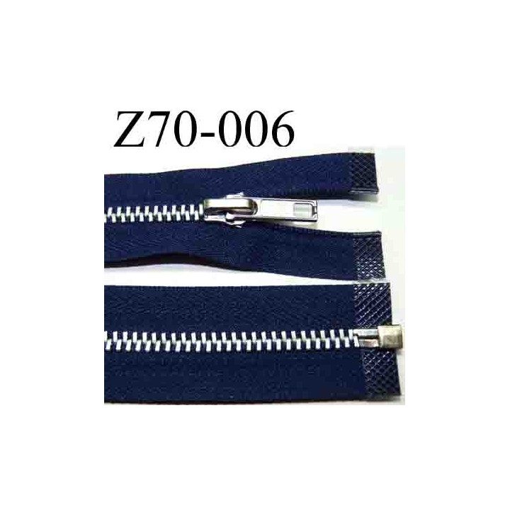 fermeture   éclair  longueur 70 cm couleur bleu marine  séparable largeur 3 cm glissière métal largeur 6 mm