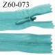 Fermeture zip 60 cm couleur bleu vert non séparable avec glissière nylon largeur 2.5 cm prix à l'unité