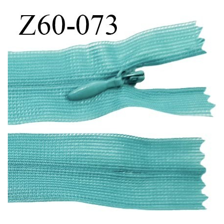 Fermeture zip 60 cm couleur bleu vert non séparable avec glissière nylon largeur 2.5 cm prix à l'unité