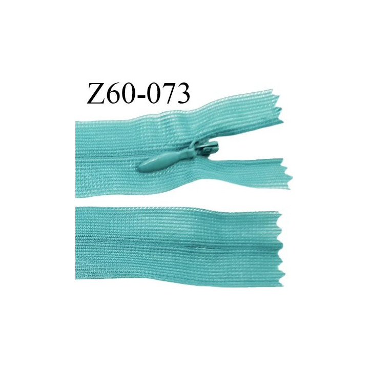 Fermeture zip 60 cm couleur bleu vert non séparable avec glissière nylon largeur 2.5 cm prix à l'unité