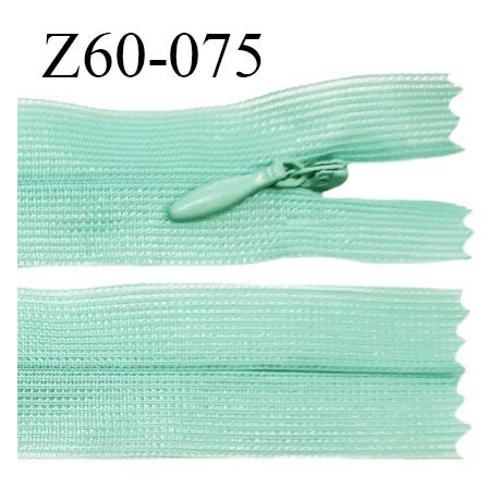 Fermeture zip 60 cm couleur vert non séparable avec glissière nylon largeur 2.5 cm largeur de la glissière 5 mm prix à l'unité