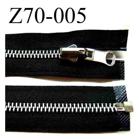 fermeture zip à glissière longueur 70 cm couleur noir réversible séparable  largeur 3 cm glissière métal largeur 6 mm