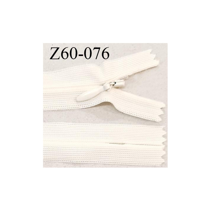 Fermeture zip 60 cm couleur crème non séparable avec glissière nylon largeur 2.5 cm largeur de la glissière 5 mm prix à l'unité