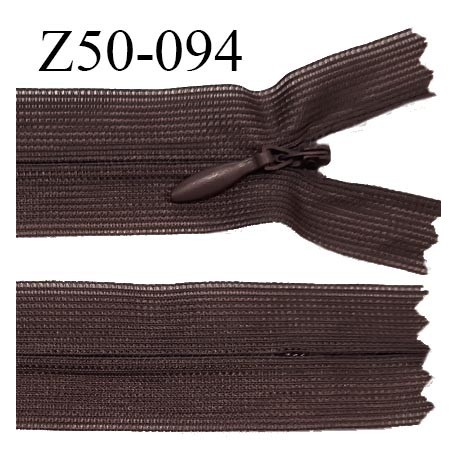 Fermeture zip 50 cm non séparable couleur chocolat zip glissière nylon invisible longueur 50 cm prix à l'unité