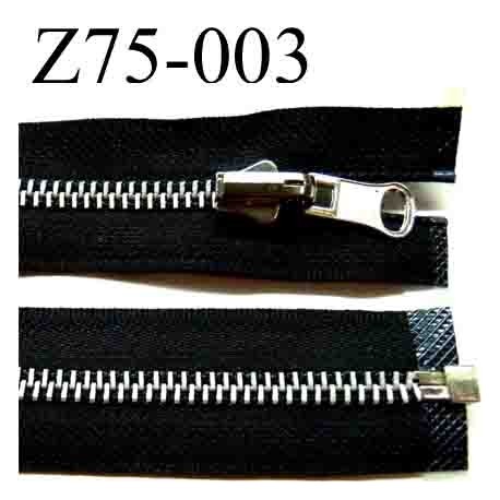 fermeture zip à glissière réversible métal longueur 75 cm couleur noir  séparable réversible largeur 3 cm zip largeur 6 mm - mercerie-extra