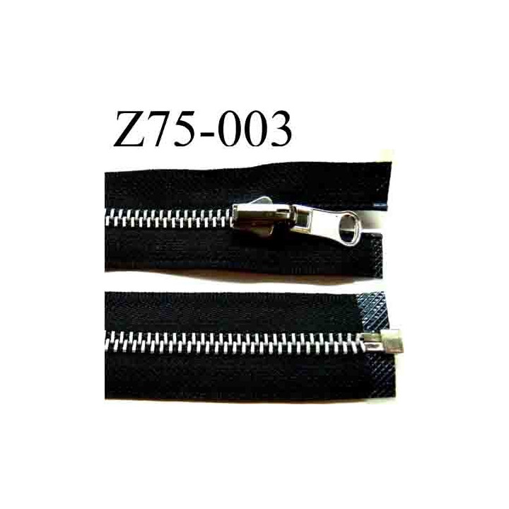 fermeture éclair longueur 75 cm couleur noir séparable largeur 3 cm glissière métal largeur 6 mm