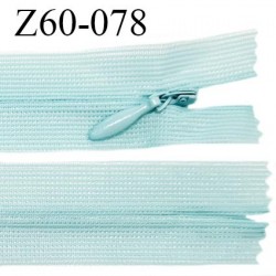 Fermeture zip 60 cm couleur bleu cyan clair non séparable avec glissière nylon largeur 2.5 cm prix à l'unité