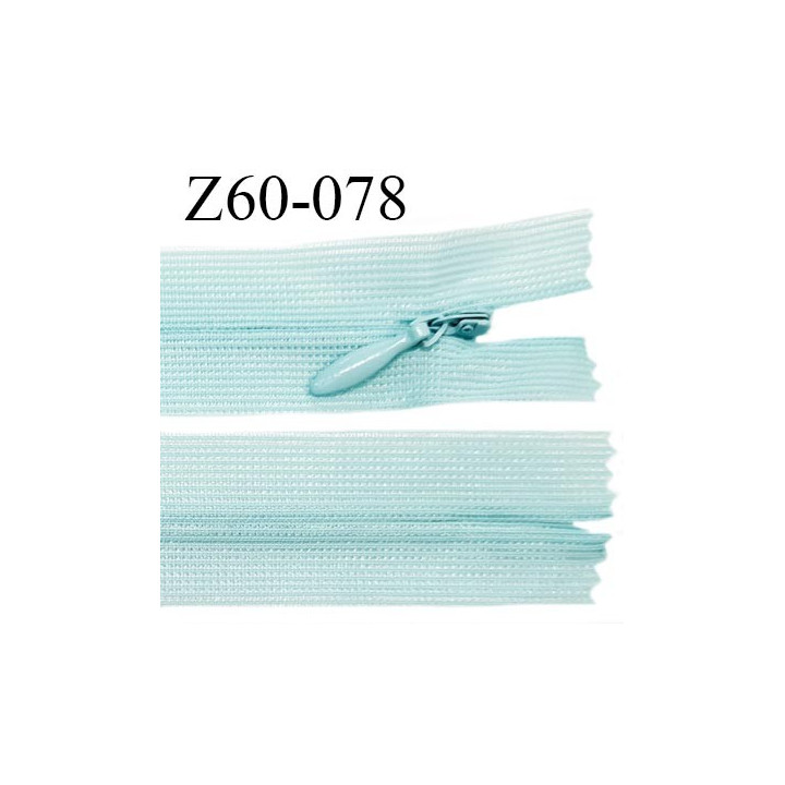 Fermeture zip 60 cm couleur bleu cyan clair non séparable avec glissière nylon largeur 2.5 cm prix à l'unité