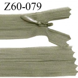 Fermeture zip 60 cm couleur vert kaki clair non séparable avec glissière nylon largeur 2.5 cm prix à l'unité