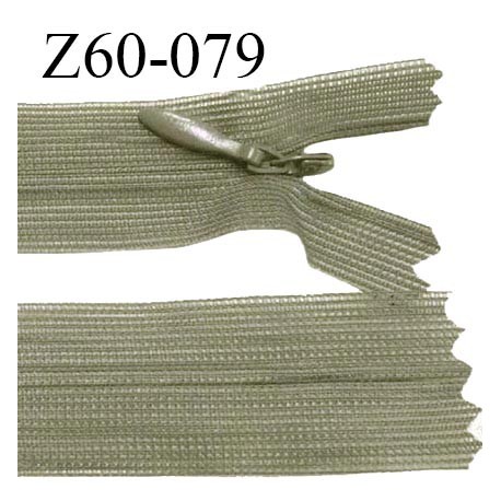 Fermeture zip 60 cm couleur vert kaki clair non séparable avec glissière nylon largeur 2.5 cm prix à l'unité