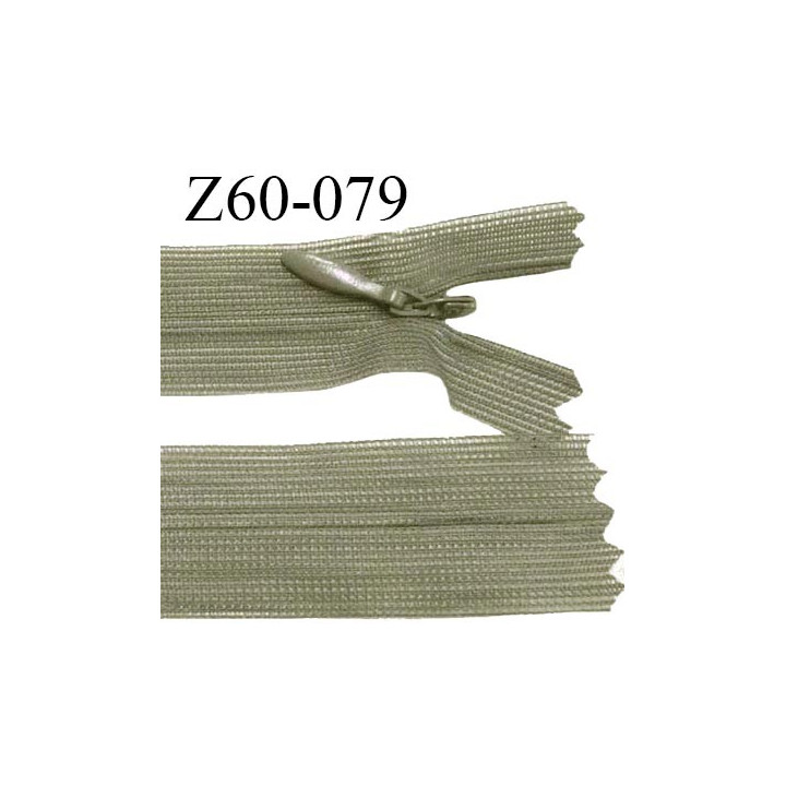 Fermeture zip 60 cm couleur vert kaki clair non séparable avec glissière nylon largeur 2.5 cm prix à l'unité