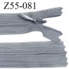 Fermeture zip 55 cm non séparable couleur gris zip glissière nylon invisible largeur 5 mm longueur 55 cm prix à l'unité