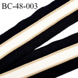Bord-Côte 48 mm bord cote jersey maille synthétique couleur noir blanc et doré largeur 4.8 cm longueur 100 cm prix à la pièce