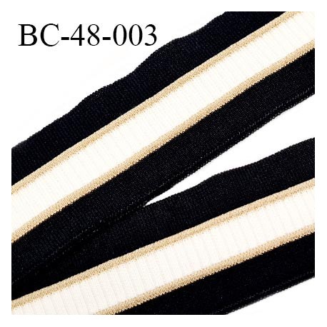 Bord-Côte 48 mm bord cote jersey maille synthétique couleur noir blanc et doré largeur 4.8 cm longueur 100 cm prix à la pièce