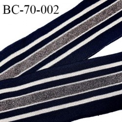 Bord-Côte 70 mm bord cote jersey maille synthétique couleur bleu marine avec rayures gris et beige brillantes prix à la pièce