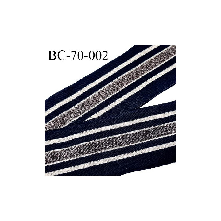 Bord-Côte 70 mm bord cote jersey maille synthétique couleur bleu marine avec rayures gris et beige brillantes prix à la pièce