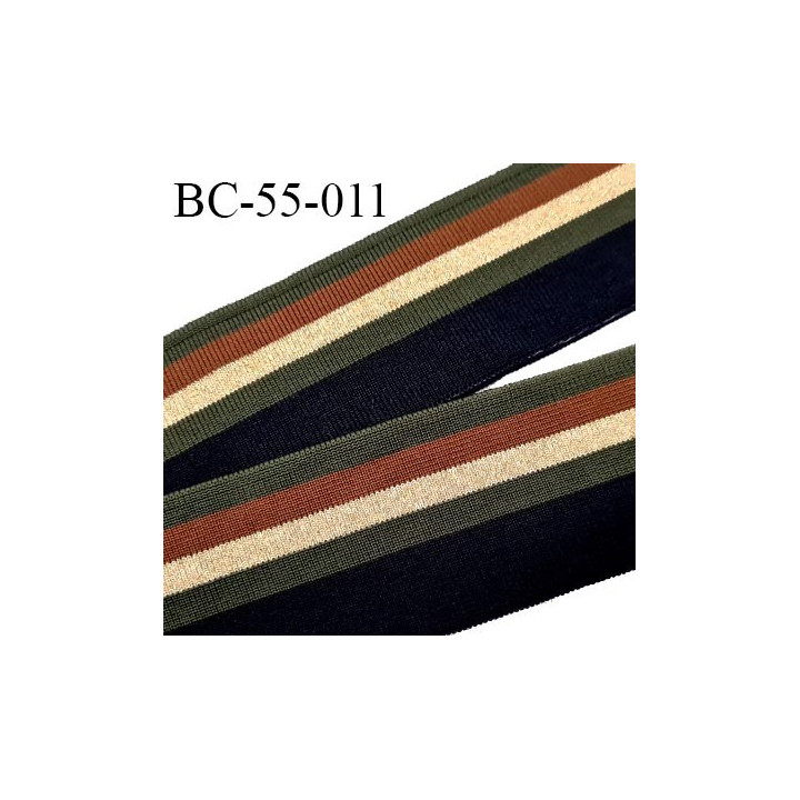 Bord-Côte 55 mm bord cote jersey maille synthétique couleur bleu marine vert kaki marron et doré pailleté prix à la pièce