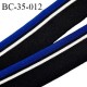 Bord-Côte 35 mm bord cote jersey maille synthétique couleur noir blanc et bleu largeur 3.5 cm longueur 100 cm prix à la pièce