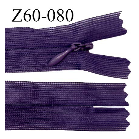 Fermeture zip 60 cm couleur violet non séparable avec glissière nylon largeur 2.5 cm largeur de la glissière 5 mm prix à l'unité