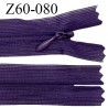 Fermeture zip 60 cm couleur violet non séparable avec glissière nylon largeur 2.5 cm largeur de la glissière 5 mm prix à l'unité