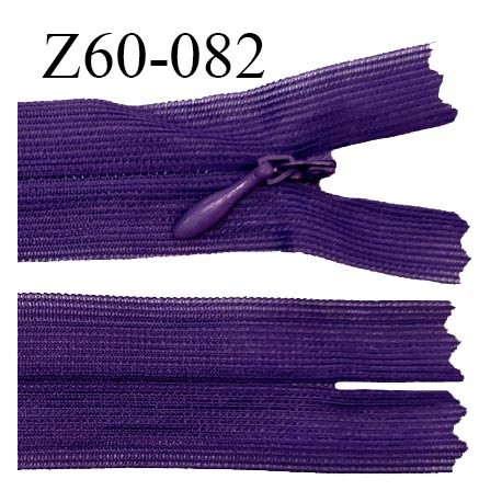 Fermeture zip 60 cm couleur violet non séparable avec glissière nylon largeur 2.5 cm largeur de la glissière 5 mm prix à l'unité