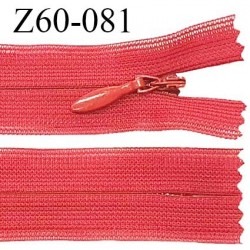 Fermeture zip 60 cm couleur rose corail non séparable avec glissière nylon largeur 2.5 cm prix à l'unité