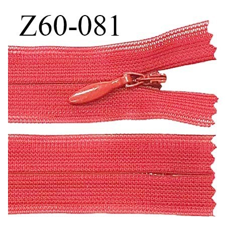 Fermeture zip 60 cm couleur rose corail non séparable avec glissière nylon largeur 2.5 cm prix à l'unité