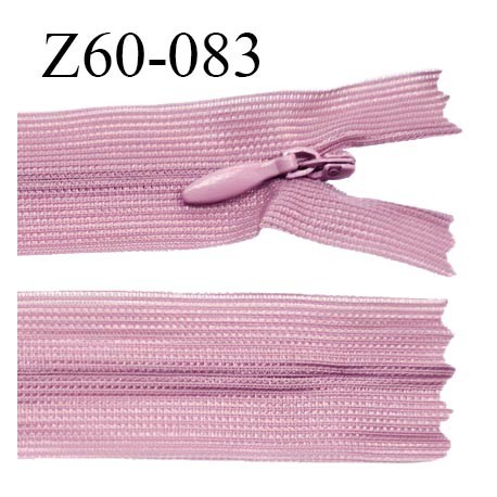 Fermeture zip 60 cm couleur vieux rose non séparable avec glissière nylon largeur 2.5 cm prix à l'unité