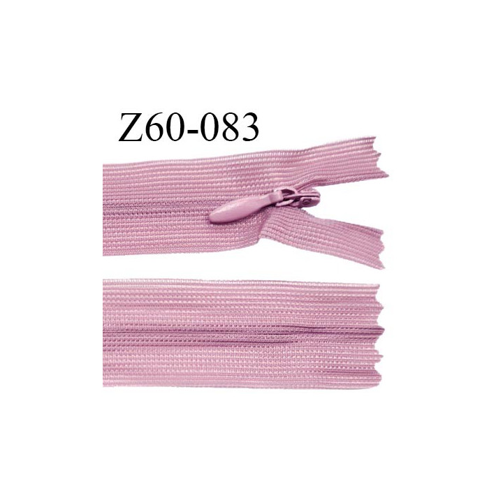 Fermeture zip 60 cm couleur vieux rose non séparable avec glissière nylon largeur 2.5 cm prix à l'unité
