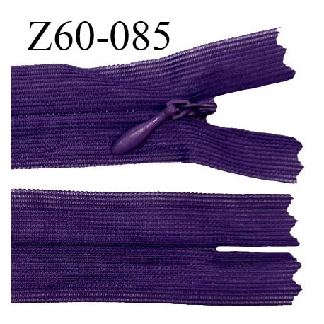 Fermeture zip 60 cm couleur violet indigo non séparable avec glissière nylon largeur 2.5 cm prix à l'unité