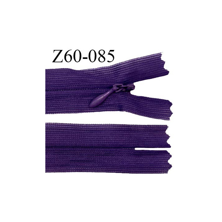 Fermeture zip 60 cm couleur violet indigo non séparable avec glissière nylon largeur 2.5 cm prix à l'unité