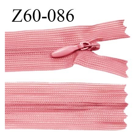 Fermeture zip 60 cm couleur rose non séparable avec glissière nylon largeur 2.5 cm largeur de la glissière 5 mm prix à l'unité