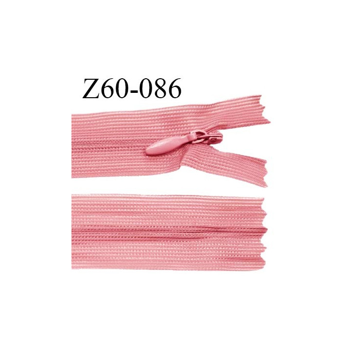 Fermeture zip 60 cm couleur rose non séparable avec glissière nylon largeur 2.5 cm largeur de la glissière 5 mm prix à l'unité