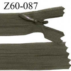 Fermeture zip 60 cm couleur kaki foncé non séparable avec glissière nylon largeur 2.5 cm prix à l'unité