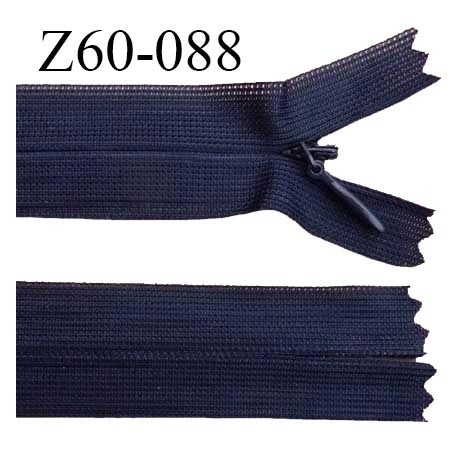 Fermeture zip 60 cm couleur bleu marine non séparable avec glissière nylon largeur 2.5 cm prix à l'unité