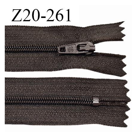 Fermeture zip 20 cm non séparable couleur marron foncé glissière nylon largeur 5 mm longueur 20 cm largeur 27 mm prix à l'unité