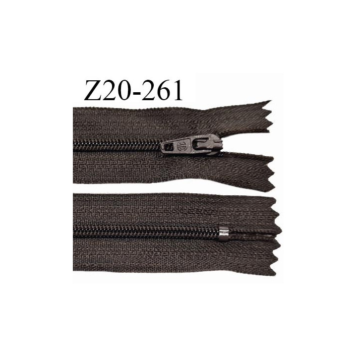 Fermeture zip 20 cm non séparable couleur marron foncé glissière nylon largeur 5 mm longueur 20 cm largeur 27 mm prix à l'unité