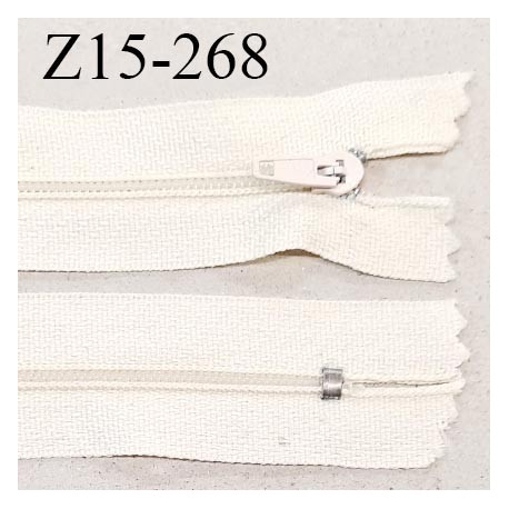 Fermeture zip 15 cm couleur écru non séparable largeur 2.5 cm glissière nylon largeur 4 mm longueur 15 cm prix à l'unité