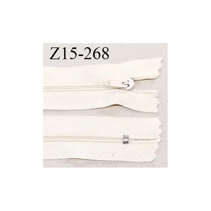 Fermeture zip 15 cm couleur écru non séparable largeur 2.5 cm glissière nylon largeur 4 mm longueur 15 cm prix à l'unité