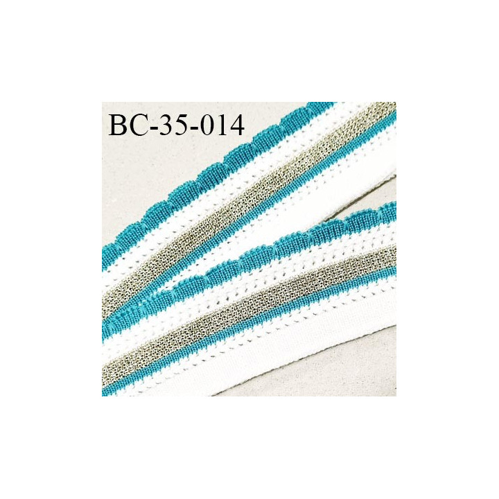 Bord-Côte 35 mm bord cote jersey maille synthétique couleur blanc bleu turquoise et doré light prix à la pièce