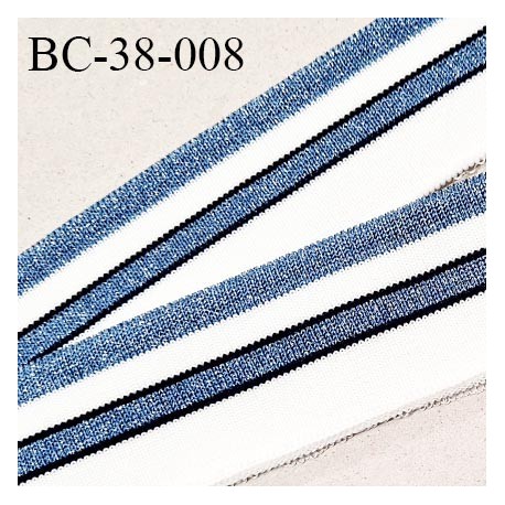 Bord-Côte 38 mm bord cote jersey maille synthétique couleur blanc et bleu pailleté argenté prix à la pièce