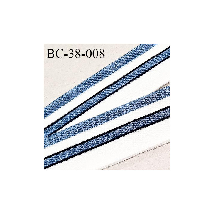 Bord-Côte 38 mm bord cote jersey maille synthétique couleur blanc et bleu pailleté argenté prix à la pièce