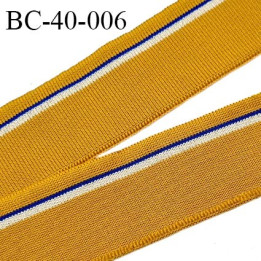 Bord-Côte 40 mm bord côte jersey maille synthétique couleur jaune moutarde beige légèrement pailleté et bleu prix à la pièce