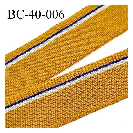 Bord-Côte 40 mm bord côte jersey maille synthétique couleur jaune moutarde beige légèrement pailleté et bleu prix à la pièce