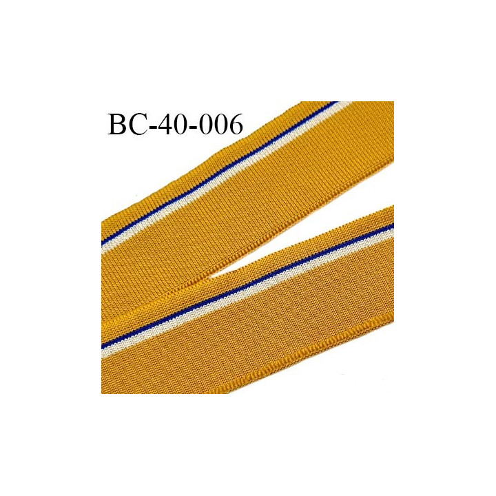 Bord-Côte 40 mm bord côte jersey maille synthétique couleur jaune moutarde beige légèrement pailleté et bleu prix à la pièce